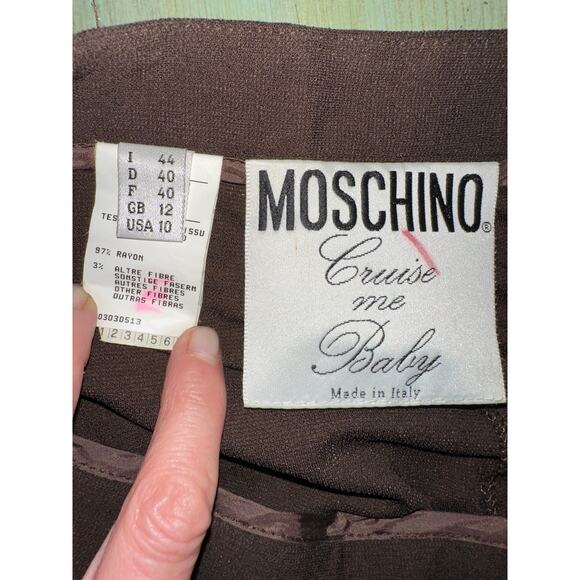 VINTAGE 80's MOSCHINO BROWN "CRUISE ME BABY" PANTS MADE IN ITALY 10 - Picture 2 of 8